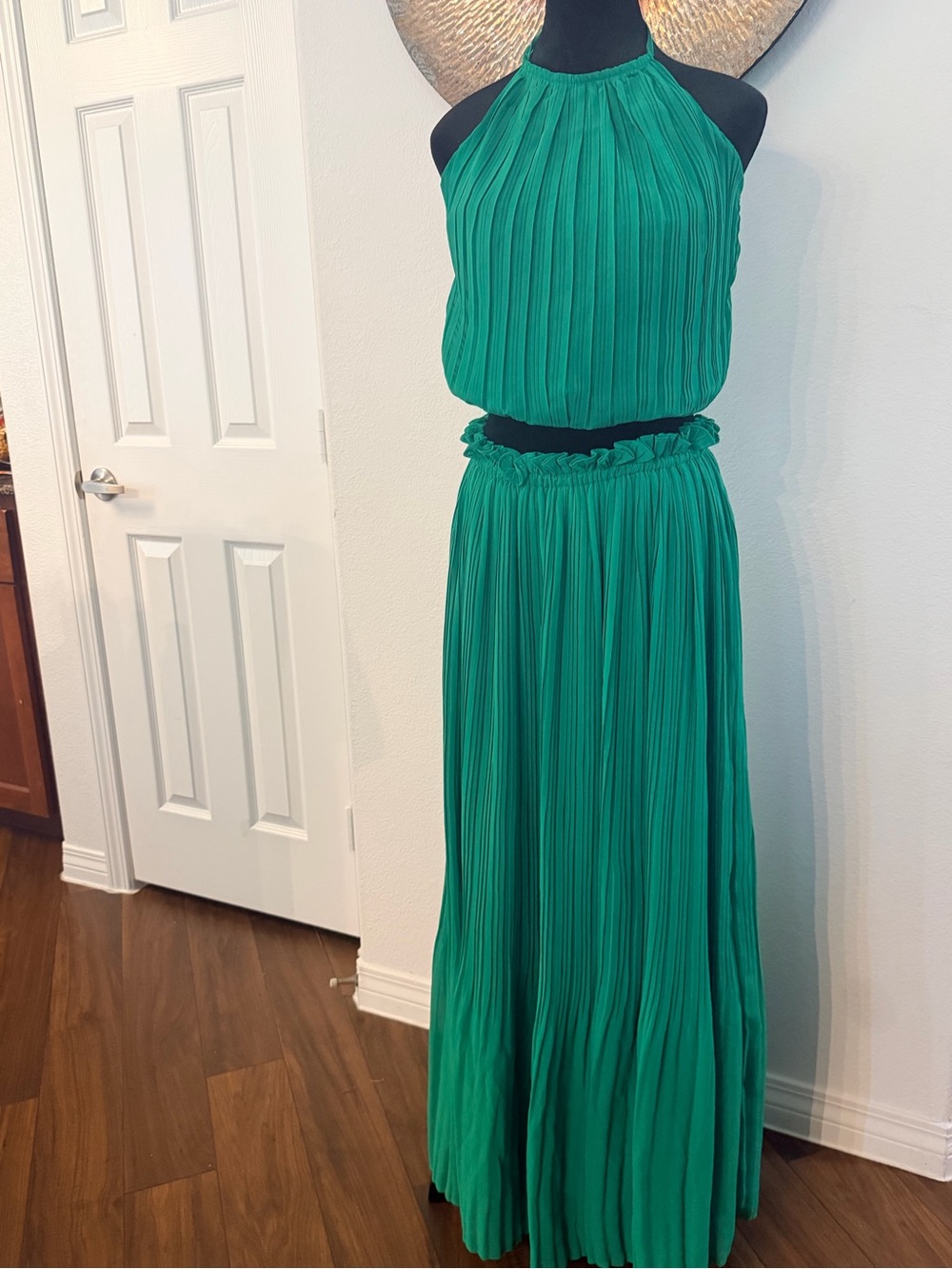 Vici Green 2 pc Pleated Halter and Skirt